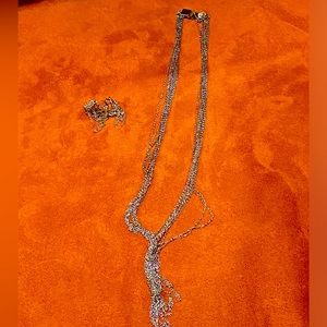 Vintage Multistrand Silver Necklace and Matching Dangling Clip-on Earrings